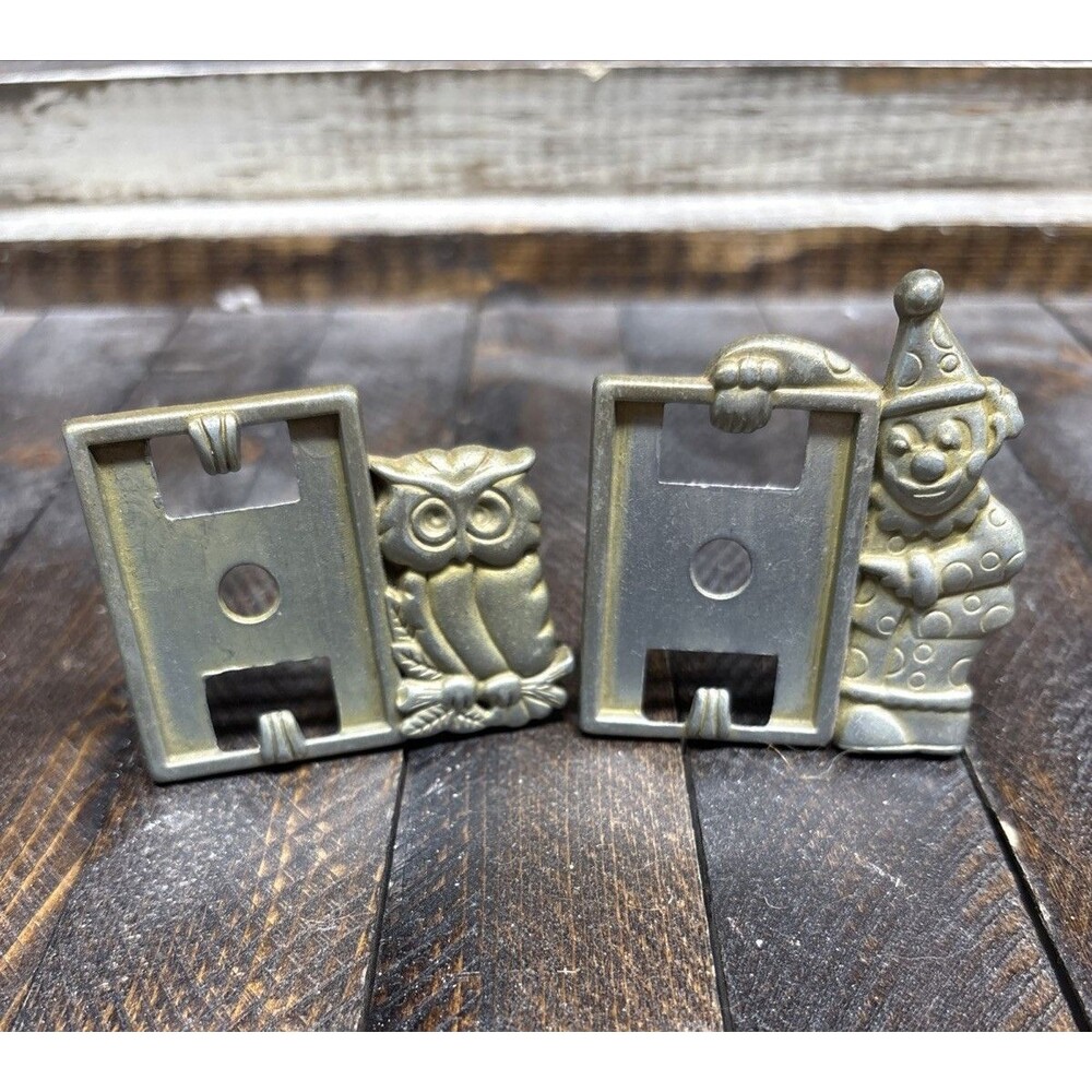Vintage AMC 2 Small Pewter Picture Frames Owl And Clown Made In USA